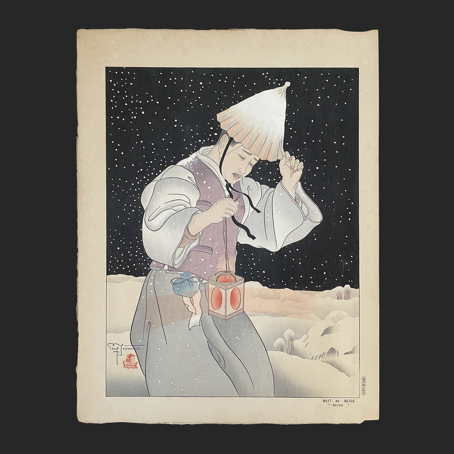 ポール・ジャクレー Paul Jacoulet 世界風俗版画集より「雪の夜、朝鮮」